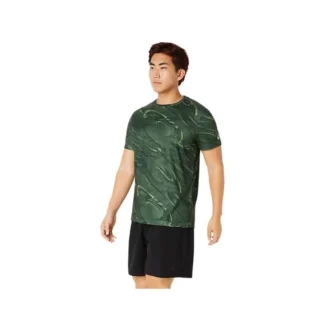 Kurzarm-Oberteil mit Suminagashi-Motivdruck „Serpentine Green“