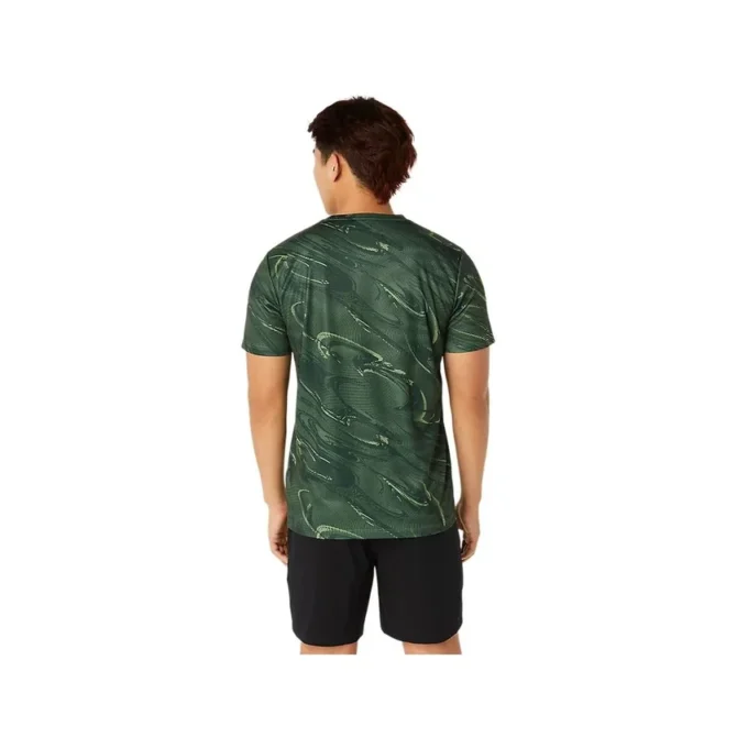 Kurzarm-Oberteil mit Suminagashi-Motivdruck „Serpentine Green“
