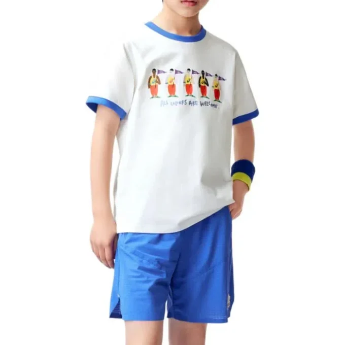 Lässiges bedrucktes T-Shirt „White Blue“