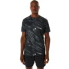 Suminagashi-Motiv-Print-Kurzarm-Oberteil „Black“